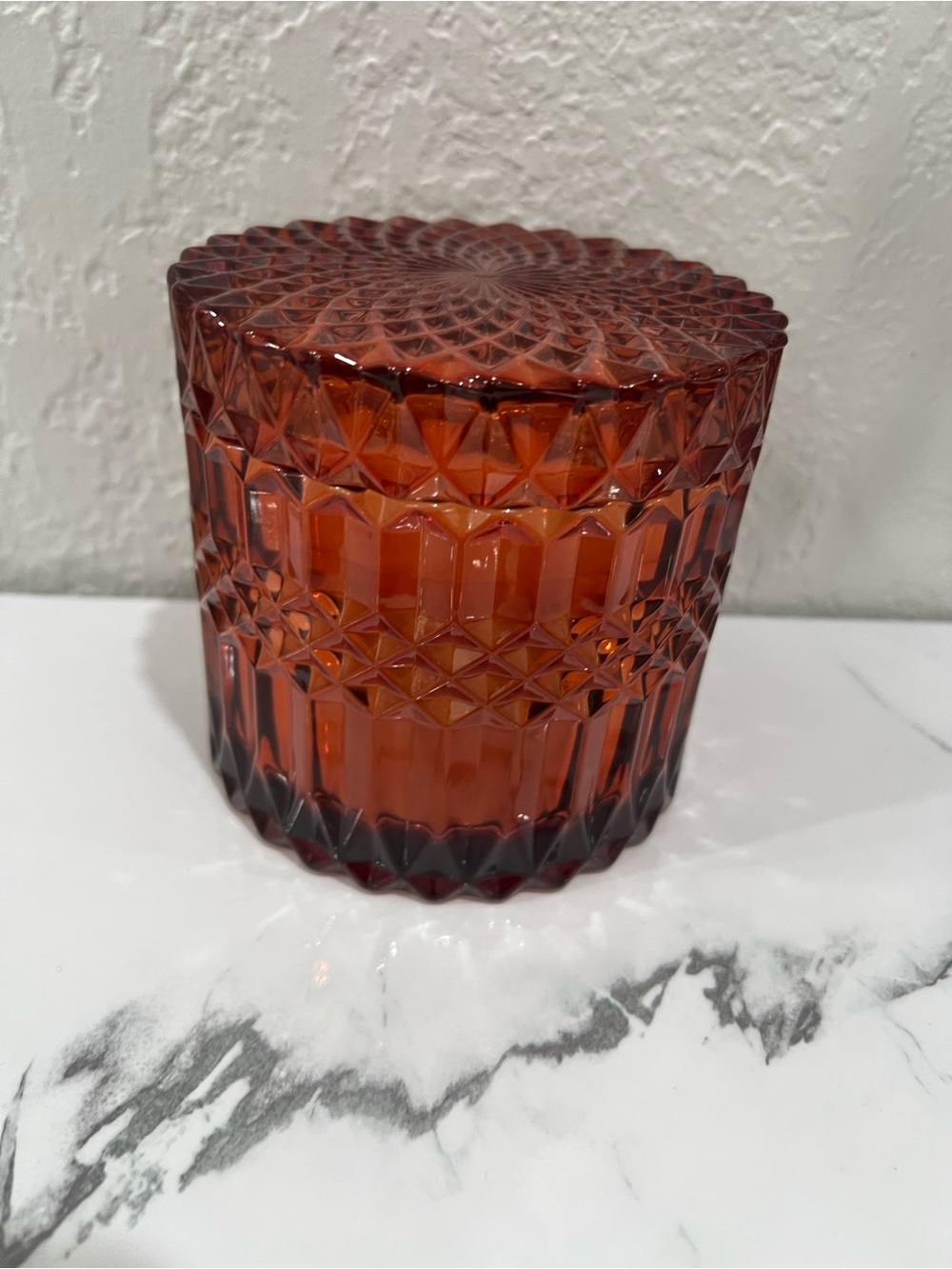 Amber Cut Glass Decorative candle Jar with Lid - harvest spice